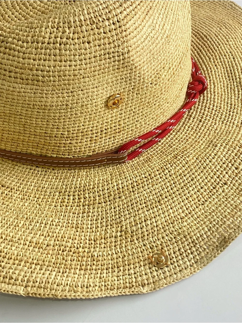 Miu Miu Natural Straw Sun Hat with Red Rope Band